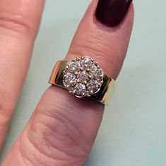 Show Stopping Sparkle With This Gorgeous Estate Piece! The Mounting Sits High On This Thick, Comfortable Band And Encases 7 Diamonds All Equaling 1ctw. Size 6~~ Beautiful Vintage Piece For All Your Holiday Parties Coming Up! Yellow Gold Cluster Jewelry With Brilliant Cut, Ring Color, Diamond Cluster Ring, Diamond Cluster, Cluster Ring, Womens Jewelry Rings, Holiday Parties, Diamonds, Sparkle