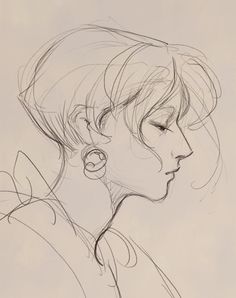 a drawing of a woman's profile with her eyes closed and ear piercings on