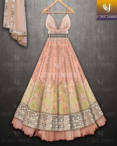 If you want us to design something magical or have an outfit in mind send us message on WhatsApp +919136615039. We custom make each outfit exactly as per your preferences and measurements. We will share sketch and fabric/work options for approval once you order. Lehenga Designs Sketches, Bridal Trousers, Lehenga Saree Design, Trendy Outfits Indian