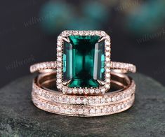 - Metal: Solid gold(10K/14K/18K white/yellow/rose gold),925 sterling silver,platinum available- Main Stone: 8x10mm Emerald cut Lab treated emerald- Accent Stone: natural conflict free SI/H 1.0mm real diamonds or moissanites- Wedding Band Stone: natural conflict free SI/H 1.0mm real diamonds or moissanites- Can be personalized: Yes Emerald Cut Emerald Ring, Emerald Wedding Rings Set, Antique Wedding Rings Sets, Halo Diamond Ring Set, Antique Wedding Ring, Emerald Engagement Ring Green, Milgrain Wedding Ring, Emerald Engagement Ring Set, Rose Gold Ring Set