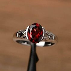 (eBay) Oval Lab Created 2CTW Red Garnet 14K White Gold Plated Solitaire EngagementRing Garnet Wedding Rings, Wedding Promises, Man Made Diamonds, Garnet Ring, Handmade Jewelry Gift, Diamond Solitaire Engagement Ring, Garnet Rings, Garnet Gemstone, Red Garnet