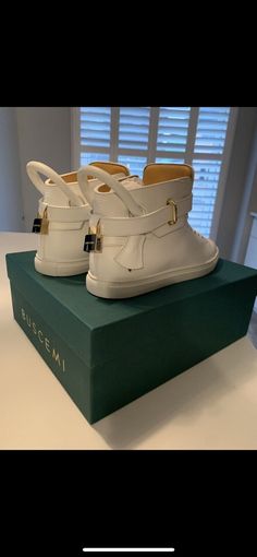 BUSCEMI 100MM White/Gold Sz44 Sneakers BNIB Leather Made in Italy HiTop $954 | eBay Luxury Calf Leather Sneakers For Streetwear, Luxury White Calf Leather High-top Sneakers, Luxury High-top Calf Leather Sneakers, Luxury Calf Leather High-top Sneakers With White Sole, Luxury Leather Sole High-top Sneakers, Luxury Custom Low-top Calf Leather Sneakers, Luxury High-top Sneakers In Calf Leather With Round Toe, Luxury White High-top Sneakers With Leather Sole, Luxury Calf Leather High-top Sneakers With Leather Sole