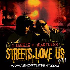 two men standing next to each other with the words streets love us