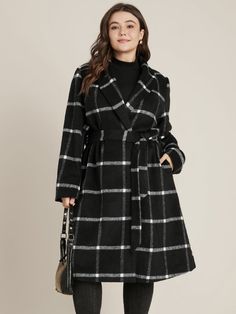 Plus Size Peacoat, Winter Coat Dress, Heavy Winter Coat, Trendy Outerwear, Coat With Belt, Fall Winter Dresses, Fall Plaid, Coat Pocket, Belted Jacket