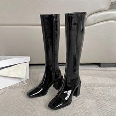 Shipping: Worldwide Express Shipping AvailableDelivery time: 7-15Days Fast ShippingReturns: Fast refund, 100% Money Back Guarantee. Ladies Boots Winter, Long Leather Boots, Heel Boots For Women, Thick Heel Shoes, Elegant Boots, Ladies Boots, Elegant Heels, Black Platform Boots, Patent Shoes