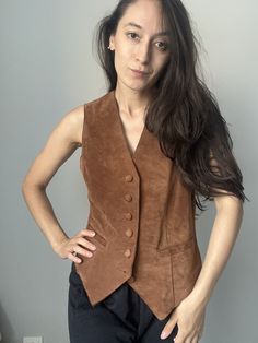 Size: 36 Please note, that this vintage item is pre-owned. Due to different screen properties, colors may slightly vary from the photo. If you have any other questions, please, don't hesitate to message me at any time. Vintage Fitted Leather Vest, Fitted Vintage Leather Vest, Victorian Waistcoat, Vintage Leather Vest, Brown Leather Dress, Black Leather Vest, Men's Waistcoat, Boho Vest, Baby Overalls