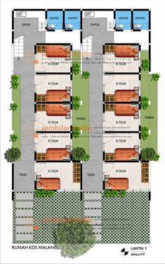 two story house plan with 3 bedroom and 2 bathrooms in the middle, surrounded by trees