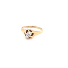 Vintage 1920's 14k yellow gold 6 prong Belcher diamond engagement ring. The diamond is a European cut and weighs about .17ct. The diamond is F color, and VS2 clarity and has 2 tiny nicks due to the age. The size of the ring is a 4.5, and has the ability to be resized. The height of the ring off of the finger is 5.7mm. The width of the band is 3.3mm and tapers down to 1.5mm. Vintage Yellow Gold Signet Ring With Single Diamond, Classic Yellow Gold Signet Ring With Single Diamond, Classic Signet Ring With Center Stone, Timeless 14k Gold Wedding Ring With Single Diamond, Timeless 14k Gold Single Diamond Wedding Ring, Heirloom 14k Gold Ring With Single Diamond, Classic 14k Gold Signet Ring With Diamond, Classic 14k Gold Diamond Ring, Classic Gold Signet Ring With Center Stone