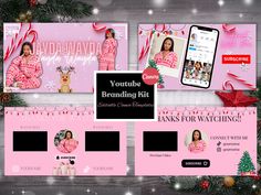 a pink christmas card with two photos and an advertise for the brand's website