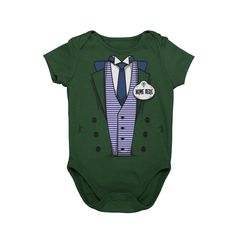 a baby bodysuit with a suit and tie on it