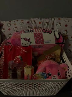 a hello kitty hamper filled with lots of stuff