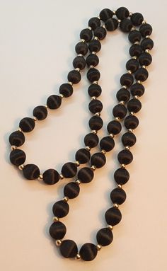 VINTAGE Black Silk Thread Round Beaded 28" Necklace Black Thread Necklace, Vintage Black Beaded Necklace For Gift, Adjustable Black Hand-strung Beaded Necklaces, Vintage Large Black Beads, Vintage Black Hallmarked Necklace, Silk Thread, Vintage Silk, Black Silk, Vintage Black