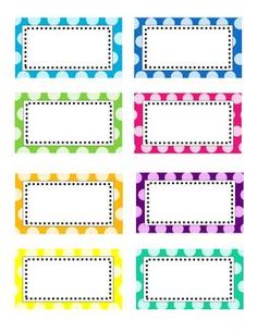 colorful polka dot name tags with white dots on the bottom and green, yellow, blue, pink, purple, orange