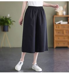 Sku CY-!120742 Material Cotton Style Casual Feature Solid Color Neckline / Occasion Going out , Casual , Vintage Seasons Spring, Summer, Autumn Type Pants Color Navy, Black, Coffee, White Size M, L, XL, 2XL Size Chart: Please consult the size chart we provide for this item's measurements to help you decide which size to buy. Please note: There may be 1-3cm differ due to manual measurement. CM Waist Hip Length M 62-118 120 73 L 65-122 124 74 XL 68-126 128 75 2XL 71-130 132 76 Color Wide Leg Pants, Pants Color, Black Coffee, Cotton Style, Hip Length, Wardrobe Essentials, Leg Pants, Wide Leg Pants, Style Casual