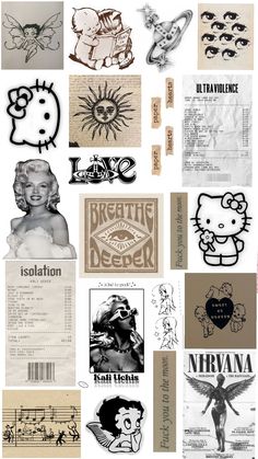 an assortment of various stickers and decals on a sheet of paper with the words,