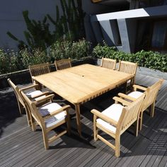 9 pc Veranda Square Dining Set Square Outdoor Dining Table, Family Style Meals, Outdoor Gathering, Rocking Chair Cushions, Comfortable Dining Chairs, Teak Outdoor Furniture, Center Point, Teak Armchair, Dining Chair Design