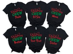 If you're looking for a unique and personalized Christmas gift, consider purchasing a family christmas tee from our store. Our custom christmas tees are perfect for matching your family's Christmas outfit and will make for a fun and festive addition to your holiday decor. Whether you're hosting a small get-together or planning a larger celebration, our family christmas tees are sure to bring joy to everyone in attendance. - High quality and super soft, comfortable shirt. Made with DTF (direct to Customizable Christmas Gift Tops, Black T-shirt With Christmas Print, Customizable Cotton Christmas T-shirt, Customizable Short Sleeve Christmas Tops, Customizable Crew Neck Christmas T-shirt, Customizable Christmas T-shirt, Christmas Gifts For Groups, Dear Santa Shirts, Christmas Quote Shirts