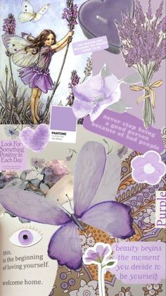 a collage of flowers and pictures with words on it, including an image of a butterfly