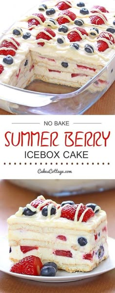 no bake summer berry icebox cake on a plate