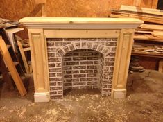 an old brick fireplace is being worked on