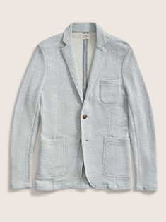 Inlet Knit Blazer - Heather Grey | Faherty Brand Fall Sport Coat With Pockets For Travel, Fall Travel Sport Coat With Pockets, Tailored Casual Gray Sport Coat, Gray Tailored Casual Sport Coat, Classic Sport Coat With Patch Pockets For Everyday, Gray Casual Sport Coat For Business, Faherty Brand, Knit Blazer, Mens Khakis