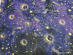 the fabric has stars and moon designs on it