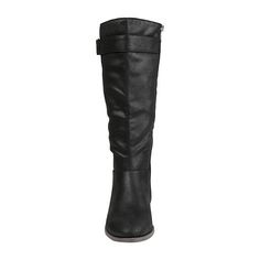 The perfect wardrobe staple, the Lelanni by Journee Collection. This wide-calf boot features supple vegan leather and a zipper at the side for easy on-off. A 4 mm true comfort foam footbed offers the perfect amount of cushion, and a strap accent adds a sophisticated finish.Features: ComfortClosure Type: ZipperFootwear Technology: Memory Foam InsoleShaft Circumference: 16 InchesBoot Shaft Height: 14 InchesShoe Heel Height: 1 1/2 InchesUpper/Outer Base Material: 100% PolyuretheneShoe Lining Materi Wide Calf Riding Knee-high Boots For Winter, Wide Calf Knee-high Riding Boots, Black Knee-high Riding Boots For Fall, Knee-high Winter Boots With Buckle Closure, Western Wide Calf Boots For Workwear, Winter Wide Calf Boots With Buckle Closure, Western Style Wide Calf Boots For Workwear, Knee-high Riding Boots With Buckle Closure, Black Wide Calf Knee-high Boots For Riding