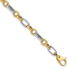 14k Two Tone Gold Fancy Link Bracelet at $ 549.75 only from Jewelryshopping.com Gold Link Bracelet, Gold Link Chain, Simple Bracelets, Fine Jewelry Bracelets, Gold Polish, Selling Jewelry, High Quality Jewelry, Gold Material, Link Bracelets