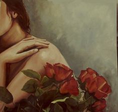 a painting of a naked woman with red roses