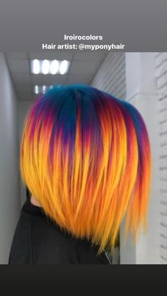 Jan 312022This Pin was created by Iroiro Colors on Pinterest💙💜🧡💛 Creative Color Hair Ideas, Fashion Color Bob Hair, Hair Color Ideas For Shaggy Hair, Best Peekaboo Hair Color, Multi Coloured Hair Ideas, Festival Hair Color, Colorful Hair With Dark Roots, Vivid Hair Color Ideas For Short Hair, Reverse Sunset Hair