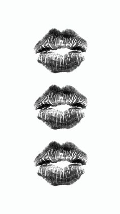 three black and white images of lips with the same lip length as each other on a white background