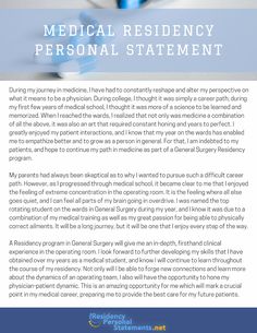 a blue and white flyer with the words medical residence personal statement written in bold font