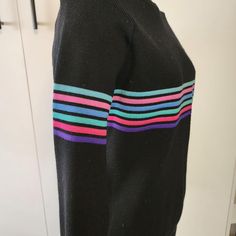 Super cool vintage sweater. 100% New Wool Meister brand Dry clean Size 38 so small/medium Vintage Black Fitted Sweater, Fitted Retro Striped Sweater, Retro Fitted Long Sleeve Sweater, Striped Fitted Crew Neck Sweater, Pastel Stripes, Pullover Sweater Women, Vintage Sweater, Cool Vintage, Black Sweater