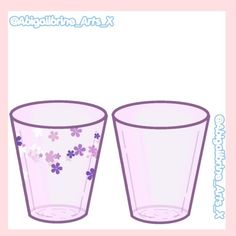 two plastic cups with flowers painted on the side and one has water in it's bottom