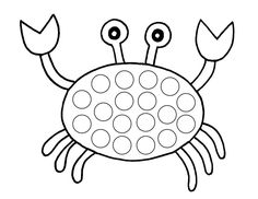 a black and white image of a crab with dots on it's back legs