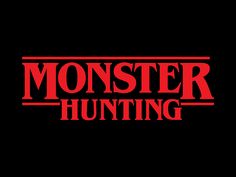 the logo for monster hunting, which is red and black with an orange outline on it