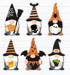 halloween gnomes with hats and pumpkins cut outs