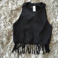 Belly Cut, Most Of Back Out Fringe Crop Top Spring Fringe Crop Top, Casual Fringe Tops For Night Out, Sleeveless Black Top With Fringe, Black Fringe Tops For Summer, Fringe Crop Top, Crop Top, Womens Tops, Crop Tops, Women Shopping