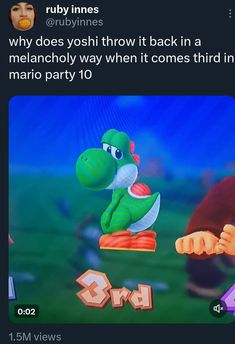 an image of a tweety bird with the caption, why does you throw it back in a melanochy way when it comes third in mario party 10?