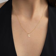 Personalized Classic Script Letter Necklace Elevate your style with our Personalized Classic Script Letter Necklace in 14K Gold. Crafted with high-quality gold letter pendants in a classic script letter design, this personalized initial necklace is the perfect gift or addition to your own collection. Shop now and make a statement with this timeless and elegant piece of jewelry. You'll have: 14k solid gold handcrafted necklace 100% US sourced jewelry Size Material: 14k Solid Gold Pendant Height: Gold Letter Pendants, Gold Certificate, Alphabet A, Minimalist Women, Gold Letter, Script Lettering, Letter Design, Diamonds And Gold, Handcrafted Necklace