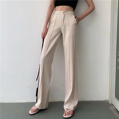 Casual Elegant Style, Egirl Clothes, Casual Pants Style, High Waisted Wide Leg Pants, Casual Pant, Stylish Pants, S M, Straight Trousers