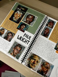 an open book with pictures of people and words on the pages that read paul wright