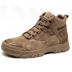 Khaki Elevator High Top Hiking Shoes Increase 2.6 inch / 6 cm Retro Hidden Taller Outdoor Work Shoes Casual Loafers For Men, Winter Hiking Boots, Mens Loafers Casual, Business Shoes, Formal Shoes For Men, Casual Loafers, How To Make Shoes, Sneakers Men Fashion, Summer Winter