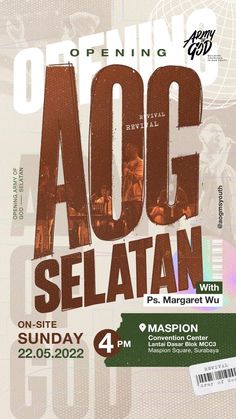 an advertisement for the opening of aog selatan on sunday, may 4