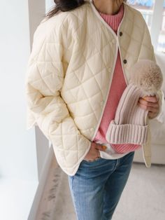 A quilted jacket with button down detail. Model is wearing MINUSEY ONE SIZE. ✔️ Free worldwide express shipping over $100✔️ Loved by 6,500+ customers✔️ Limited edition collections, maximum style⠀⠀⠀⠀⠀⠀⠀⠀⠀Stay ahead of the trend with can’t-find-anywhere-else staples. Your closet will thank you 💕 * MINUSEY ONE SIZE = EU 34-38, US 2-6* 100% Polyester Outershell with 5oz quilted lining* Dry clean* Made in Korea- Model Height: 173cm/5'8" (US4, EU36) Quilted Button-up Winter Outerwear, Winter Cream Quilted Puffer Jacket, Cream Quilted Puffer Jacket For Winter, Quilted Cream Puffer Jacket For Winter, Casual Quilted Jacket With Ribbed Cuffs, Trendy Beige Quilted Outerwear, Trendy Quilted Beige Outerwear, Trendy Quilted Puffer Jacket For Cold Weather, Winter White Long Sleeve Quilted Jacket