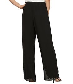 Alex Evenings Silky Chiffon Wide Leg Flowy Pants | Dillard's Elegant Viscose Wide Leg Pants For Summer, Sheer Wide Leg Evening Bottoms, Sheer Wide Leg Bottoms For Evening, Chic Sheer Pants For Evening, Chic Sheer Evening Pants, Chic Sheer Pants For Night Out, Chic Sheer Trousers, Chic Sheer Long Pants, Spring Evening Wide Leg Viscose Pants