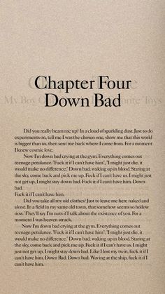 an old book with text on it that says,'chapter four down bad '