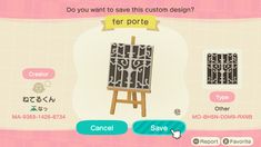 an animal crossing game screen with the words do you want to save this custom design?