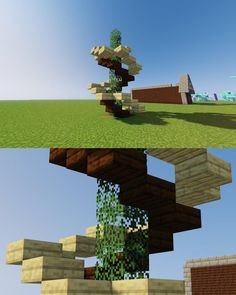 three different views of the same building in minecraft