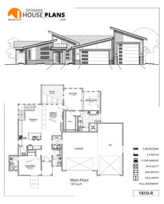 two story house plans with garage and living room in the back ground floor plan for this home